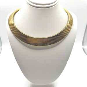 Vintage Park Lane Gold Tone Ribbed Collar Omega Necklace Bold Choker 16 Inch